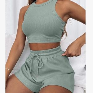 Sage Green Two Piece Shorts Set